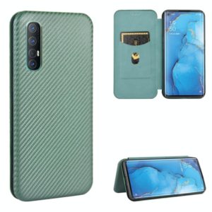 For OPPO Reno3 Pro 5G / Find X2 Neo Carbon Fiber Texture Horizontal Flip TPU + PC + PU Leather Case with Card Slot(Green) (OEM)