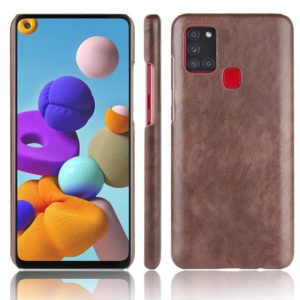 For Samsung Galaxy A21s Shockproof Litchi Texture PC + PU Case(Brown) (OEM)