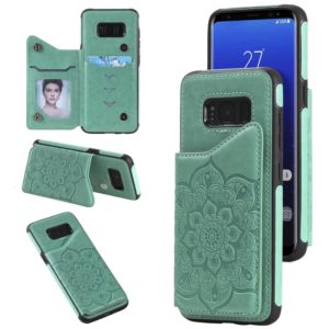 For Samsung Galaxy S8 Flower Embossing Pattern Shockproof Protective Case with Holder & Card Slots & Photo Frame(Green) (OEM)