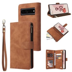 For Google Pixel 7 Pro 5G Multifunctional Frosted Zipper Wallet Leather Phone Case(Brown) (OEM)