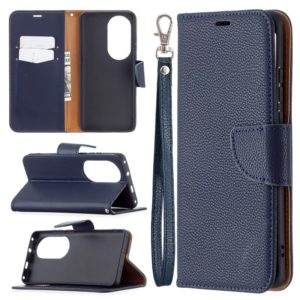 For Huawei P50 Pro Litchi Texture Pure Color Horizontal Flip Leather Case with Holder & Card Slots & Wallet & Lanyard(Dark Blue) (OEM)