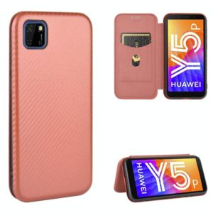 For Huawei Y5p / Honor 9S Carbon Fiber Texture Horizontal Flip TPU + PC + PU Leather Case with Card Slot(Brown) (OEM)