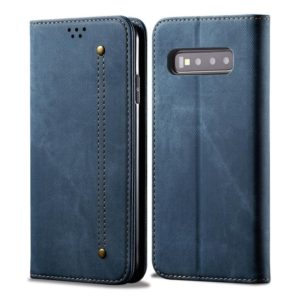 For Galaxy S10 Denim Texture Casual Style Horizontal Flip Leather Case with Holder & Card Slots & Wallet(Blue) (OEM)