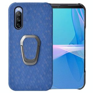 For Sony Xperia 10 IV Ring Holder Honeycomb PU Phone Case(Navy Blue) (OEM)