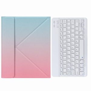 H-097 Bluetooth Keyboard Leather Case with Rear Three-fold Holder For iPad 9.7 2018 & 2017(Pink Blue) (OEM)