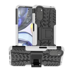 For Motorola Moto G22/E32 Tire Texture TPU + PC Phone Case with Holder(White) (OEM)