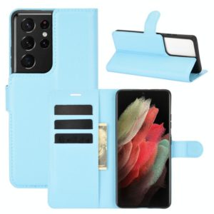 For Samsung Galaxy S21 Ultra 5G Litchi Texture Horizontal Flip Protective Case with Holder & Card Slots & Wallet(Blue) (OEM)