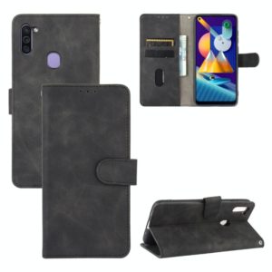For Samsung Galaxy M11 Solid Color Skin Feel Magnetic Buckle Horizontal Flip Calf Texture PU Leather Case with Holder & Card Slots & Wallet(Black) (OEM)
