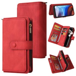 For Motorola Moto E7 Power Skin Feel PU + TPU Horizontal Flip Leather Case With Holder & 15 Cards Slot & Wallet & Zipper Pocket & Lanyard(Red) (OEM)
