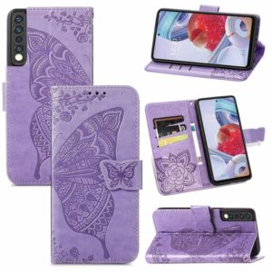 For LG Stylo 7 4G Butterfly Love Flower Embossed Horizontal Flip Leather Case with Bracket / Card Slot / Wallet / Lanyard(Light Purple) (OEM)