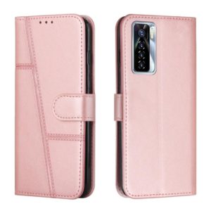 For Tecno Camon 17 Pro Stitching Calf Texture Buckle Leather Phone Case(Pink) (OEM)