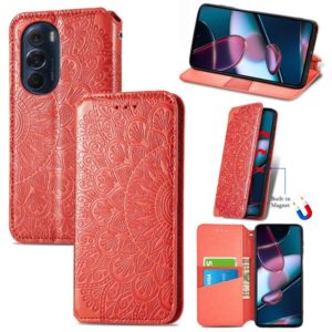 For Motorola Edge X30 Blooming Mandala Embossed Magnetic Leather Phone Case(Red) (OEM)
