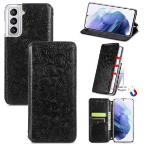 For Samsung Galaxy S21 5G Blooming Mandala Embossed Pattern Magnetic Horizontal Flip Leather Case with Holder & Card Slots & Wallet(Black) (OEM)