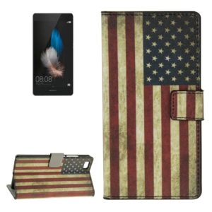 Ρετρό δερμάτινη θήκη με μοτίβο σημαίας ΗΠΑ, οριζόντια ανοιγόμενη θήκη με υποδοχές για κάρτες,πορτοφόλι,βάση για Huawei P8 Lite (OEM)