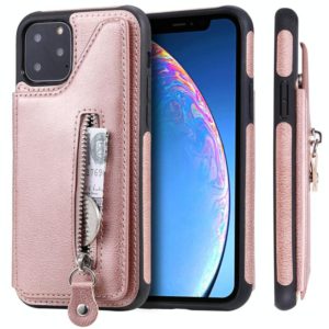 For iPhone 11 Pro Solid Color Double Buckle Zipper Shockproof Protective Case(Rose Gold) (OEM)