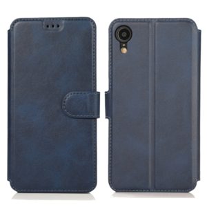For iPhone XR Calf Texture Magnetic Buckle Horizontal Flip Leather Case with Holder & Card Slots & Wallet & Photo Frame(Blue) (OEM)