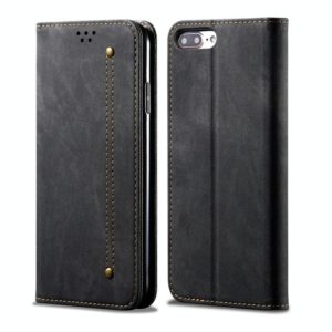 For iPhone 7 Plus / 8 Plus Denim Texture Casual Style Horizontal Flip Leather Case with Holder & Card Slots & Wallet(Black) (OEM)