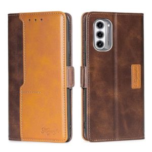 For Motorola Moto G52J 5G Contrast Color Side Buckle Leather Phone Case(Dark Brown + Gold) (OEM)