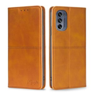 For Motorola Moto G62 5G Cow Texture Magnetic Horizontal Flip Leather Phone Case(Light Brown) (OEM)