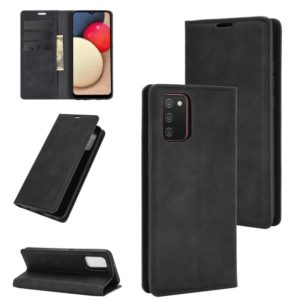 For Samsung Galaxy A02s (EU Version) Retro-skin Business Magnetic Suction Leather Case with Holder & Card Slots & Wallet(Black) (OEM)