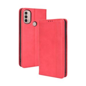 For Motorola Moto E40 / E30 / E20 Magnetic Buckle Retro Crazy Horse Texture Horizontal Flip Phone Leather Case with Holder & Card Slots & Photo Frame(Red) (OEM)