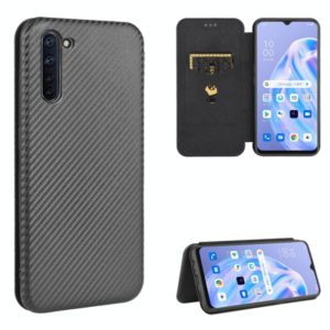 For OPPO Reno3 A(Japanese Version) Carbon Fiber Texture Horizontal Flip TPU + PC + PU Leather Case with Card Slot(Black) (OEM)