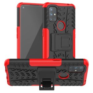 For OnePlus Nord N10 5G Tire Texture Shockproof TPU+PC Protective Case with Holder(Red) (OEM)