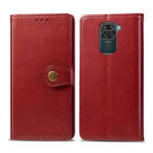 For Xiaomi Redmi 10X 4G/Redmi Note 9 Retro Solid Color Leather Buckle Phone Case with Lanyard & Photo Frame & Card Slot & Wallet & Stand Function(Red) (OEM)