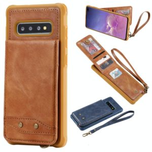 For Galaxy S10+ Vertical Flip Shockproof Leather Protective Case with Short Rope, Support Card Slots & Bracket & Photo Holder & Wallet Function(Brown) (OEM)