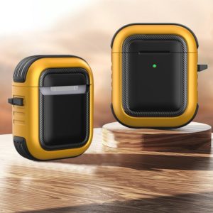 Wireless Earphones Shockproof TPU + PC Protective Case with Carabiner For AirPods 1 / 2(Black+Gold) (OEM)