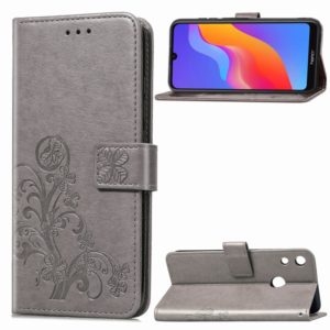 Lucky Clover Pressed Flowers Pattern Leather Case for Huawei Honor 8A, with Holder & Card Slots & Wallet & Hand Strap (Grey) (OEM)
