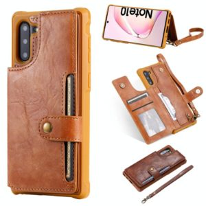 For Galaxy Note 10 Buckle Zipper Shockproof Protective Case with Holder & Card Slots & Wallet & Lanyard & Photos Frame(Brown) (OEM)