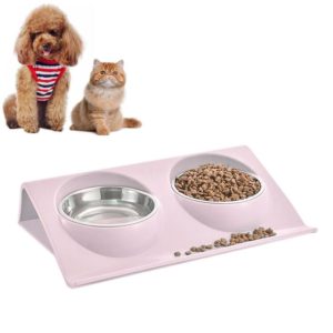 Stainless Steel Pet Bowl Slope Plastic Anti-skid Anti-splash Food Feeder, Size:L(Pink) (OEM)