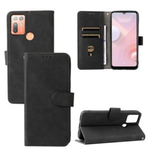 For HTC Desire 20+ Solid Color Skin Feel Magnetic Buckle Horizontal Flip PU Leather Case with Holder & Card Slots & Wallet(Black) (OEM)
