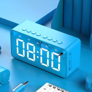AEC BT506 Speaker with Mirror, LED Clock Display, Dual Alarm Clock, Snooze, HD Hands-free Calling, HiFi Stereo(Blue) (AEC) (OEM)