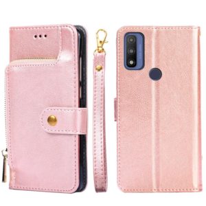 For Motorola G Pure Zipper Bag PU + TPU Horizontal Flip Leather Case(Rose Gold) (OEM)