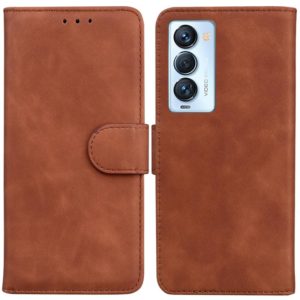 For Tecno Camon 18 Premier Skin Feel Pure Color Flip Leather Phone Case(Brown) (OEM)