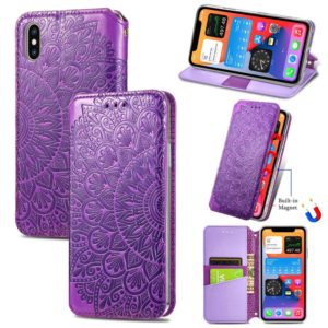 For iPhone XS Max Blooming Mandala Embossed Pattern Magnetic Horizontal Flip Leather Case with Holder & Card Slots & Wallet(Purple) (OEM)
