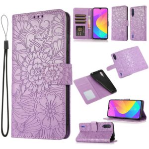 For Xiaomi Mi CC9 Skin Feel Embossed Sunflower Horizontal Flip Leather Case with Holder & Card Slots & Wallet & Lanyard(Purple) (OEM)