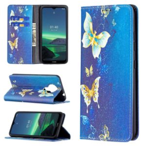 For Nokia 1.4 Colored Drawing Pattern Invisible Magnetic Horizontal Flip PU Leather Case with Holder & Card Slots & Wallet(Gold Butterflies) (OEM)