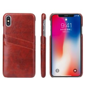 For iPhone XS Max Fierre Shann Retro Oil Wax Texture PU Leather Case with Card Slots(Brown) (OEM)