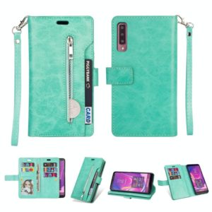 For Samsung Galaxy A7 (2018) Multifunctional Zipper Horizontal Flip Leather Case with Holder & Wallet & 9 Card Slots & Lanyard(Mint Green) (OEM)