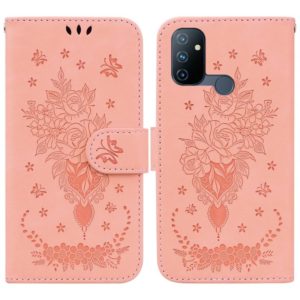 For OnePlus Nord N100 Butterfly Rose Embossed Leather Phone Case(Pink) (OEM)