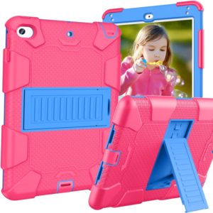 Shockproof Two-color Silicone Protection Shell for iPad Mini 2019 & 4, with Holder (Rose Red+Blue) (OEM)