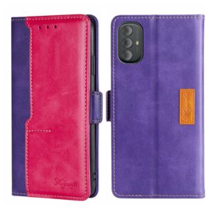 For Motorola Moto G Power 2022 Contrast Color Side Buckle Leather Phone Case(Purple + Rose Red) (OEM)