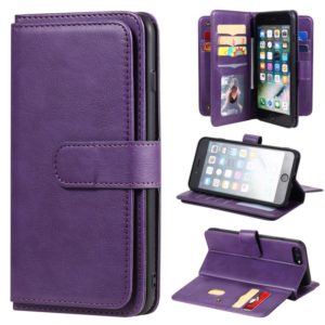 For iPhone 8 Plus & 7 Plus Multifunctional Magnetic Copper Buckle Horizontal Flip Solid Color Leather Case with 10 Card Slots & Wallet & Holder & Photo Frame(Purple) (OEM)