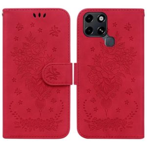 For Infinix Smart 6 Butterfly Rose Embossed Leather Phone Case(Red) (OEM)