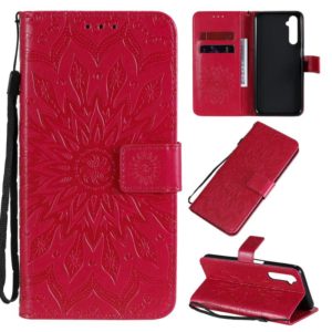 For OPPO Realme 6 Embossed Sunflower Pattern Horizontal Flip PU Leather Case with Holder & Card Slots & Wallet & Lanyard(Red) (OEM)