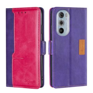 For Motorola Moto Edge+ 2022/Edge 30 Pro Contrast Color Side Buckle Leather Phone Case(Purple + Rose Red) (OEM)