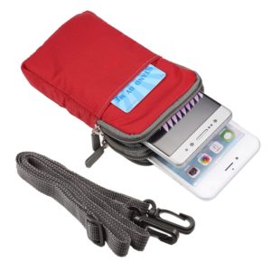 Universal Multi-function Plaid Texture Double Layer Zipper Sports Waist Bag / Shoulder Bag for iPhone X & 7 & 7 Plus / Galaxy S9+ / S8+ / Note 8 / Sony Xperia Z5 / Huawei Mate 8, Size: 16.5 x 9.0 x 3.0cm(Red) (OEM)